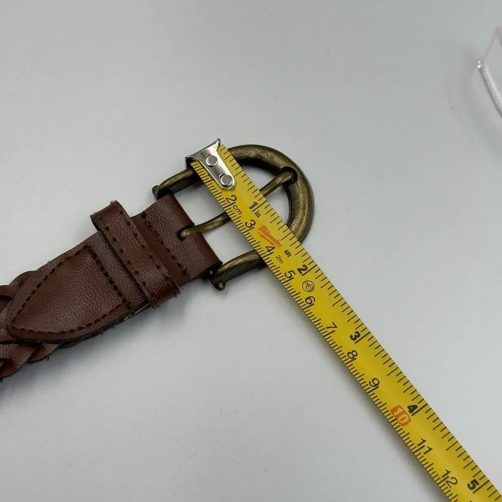 Unbranded Woven Brown Belt Size L Brass Tone Buckle Casual 1 In Wide